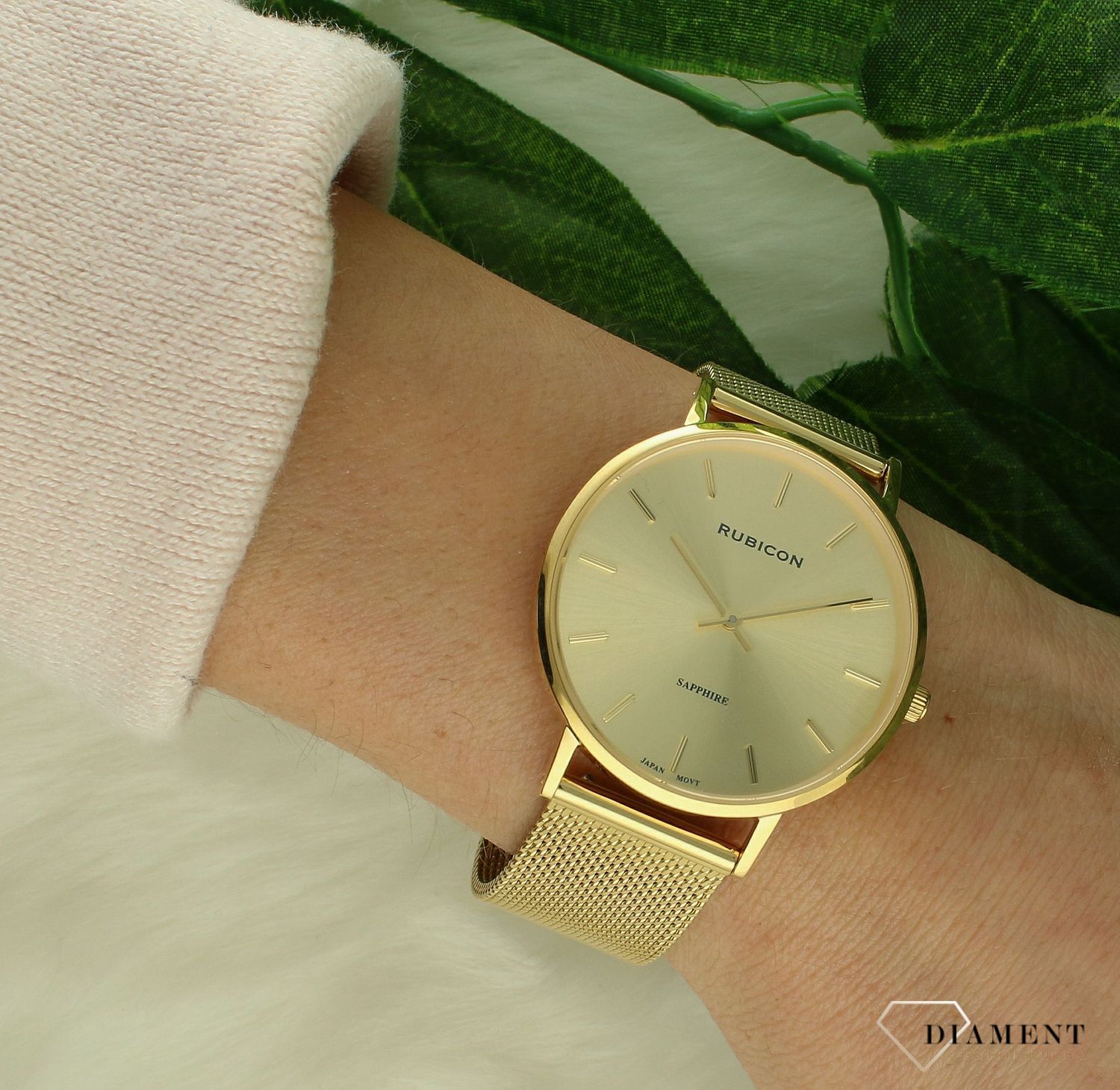 Zegarek damski Rubicon złoty z szafirowym szkłem RNBD76.jpg